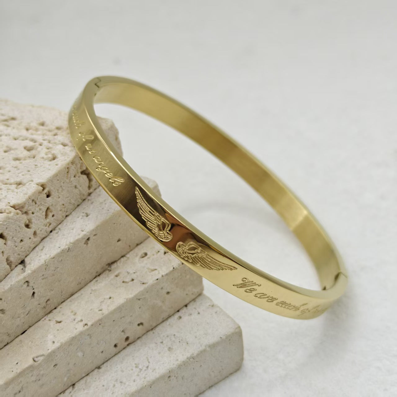 Classic Style Wings Titanium Steel Bangle For Women In Gold