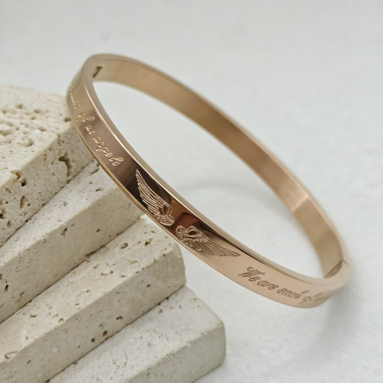 Classic Style Wings Titanium Steel Bangle For Women In Gold
