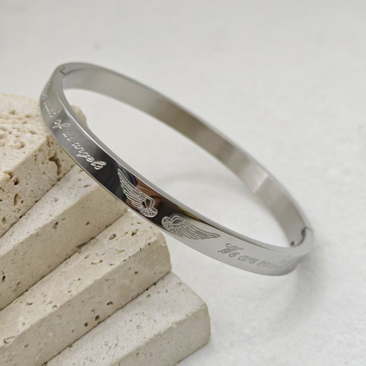 Classic Style Wings Titanium Steel Bangle For Women In Gold
