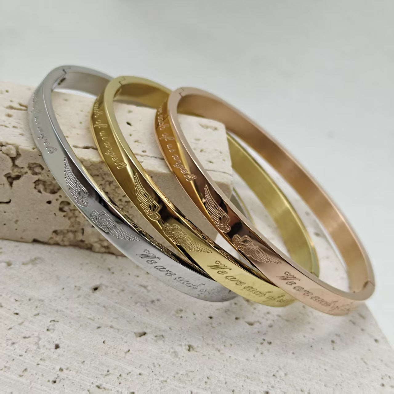 Classic Style Wings Titanium Steel Bangle For Women In Gold