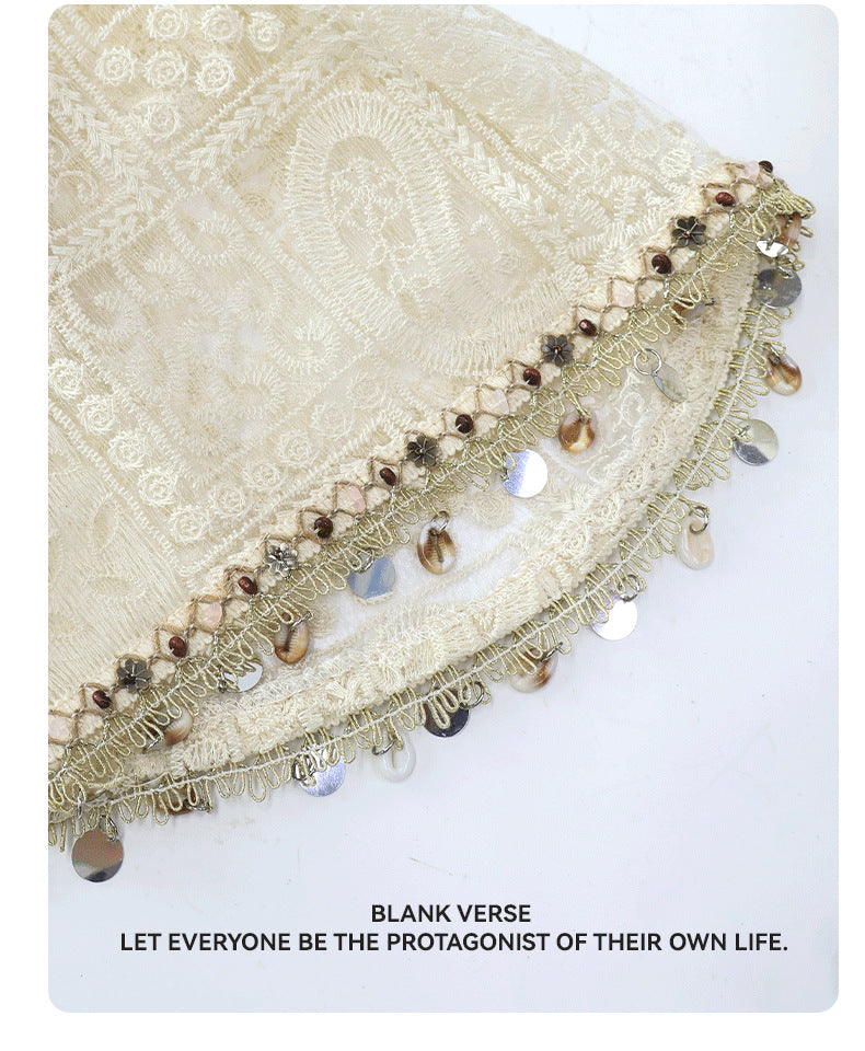 Bohemian Breathable Cotton Shell Hat For Women, Brimless Design Featuring Hollow Out Craftsmanship