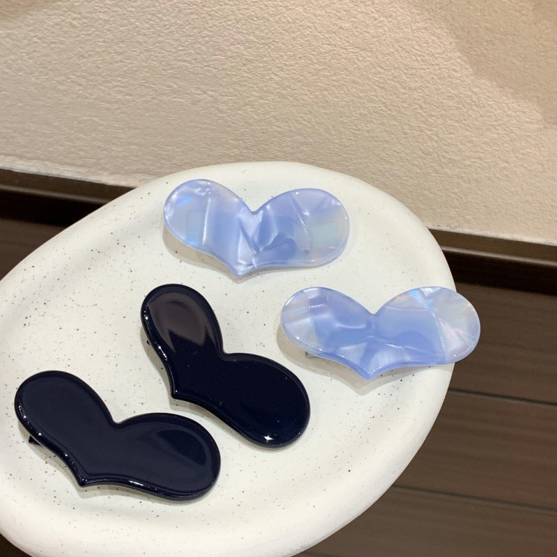 Heart Shape Simple Style BB Clips Hairpin In Sky Blue, Made Of Acetic Acid Sheets, Unisex For Summer