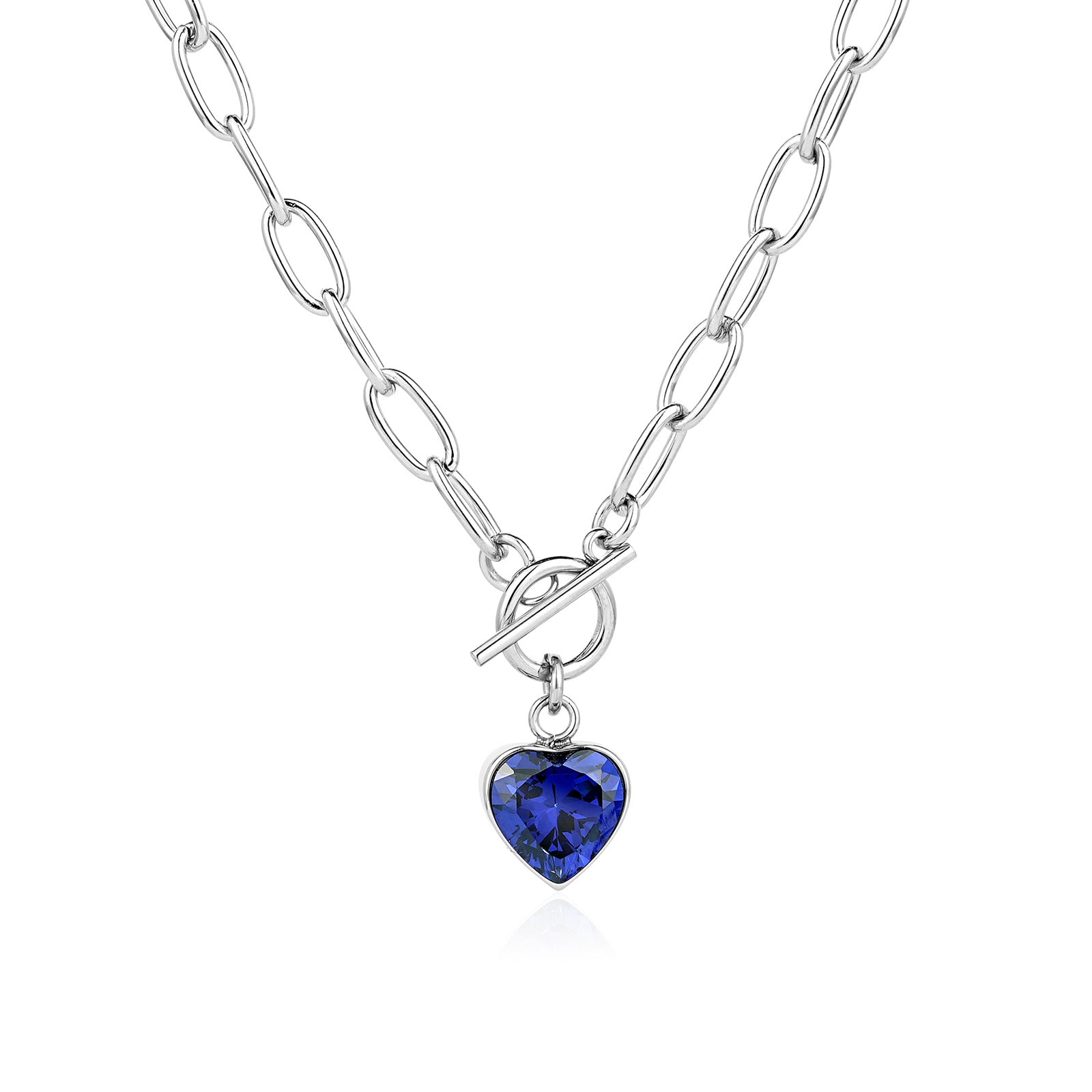 Heart Shape Necklace In Blue With Natural Stone Pendant Made Of 304 Stainless Steel For Unisex