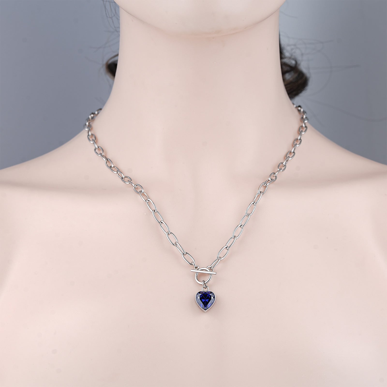 Heart Shape Necklace In Blue With Natural Stone Pendant Made Of 304 Stainless Steel For Unisex