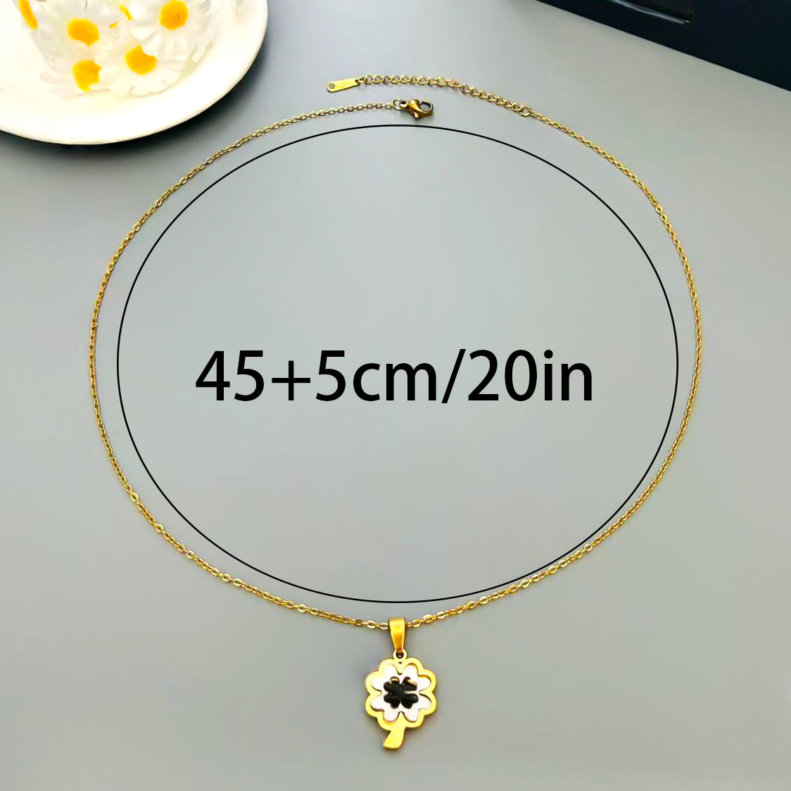 Bohemian Flowers Necklace For Women With Waterproof Non Tarnish 201 Stainless Steel And Mother-of-pearl Shell Inlay On Cable Chain