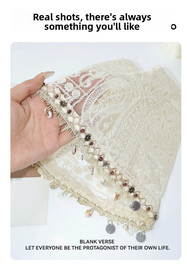 Bohemian Breathable Cotton Shell Hat For Women, Brimless Design Featuring Hollow Out Craftsmanship
