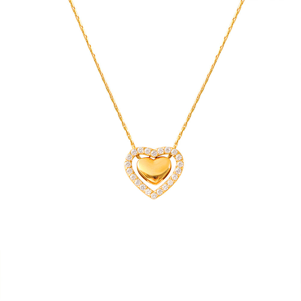 Heart Shape Necklace For Women In 18K Real Gold Plated Titanium Steel With Waterproof Non Tarnish Finish And Rhinestone Inlay