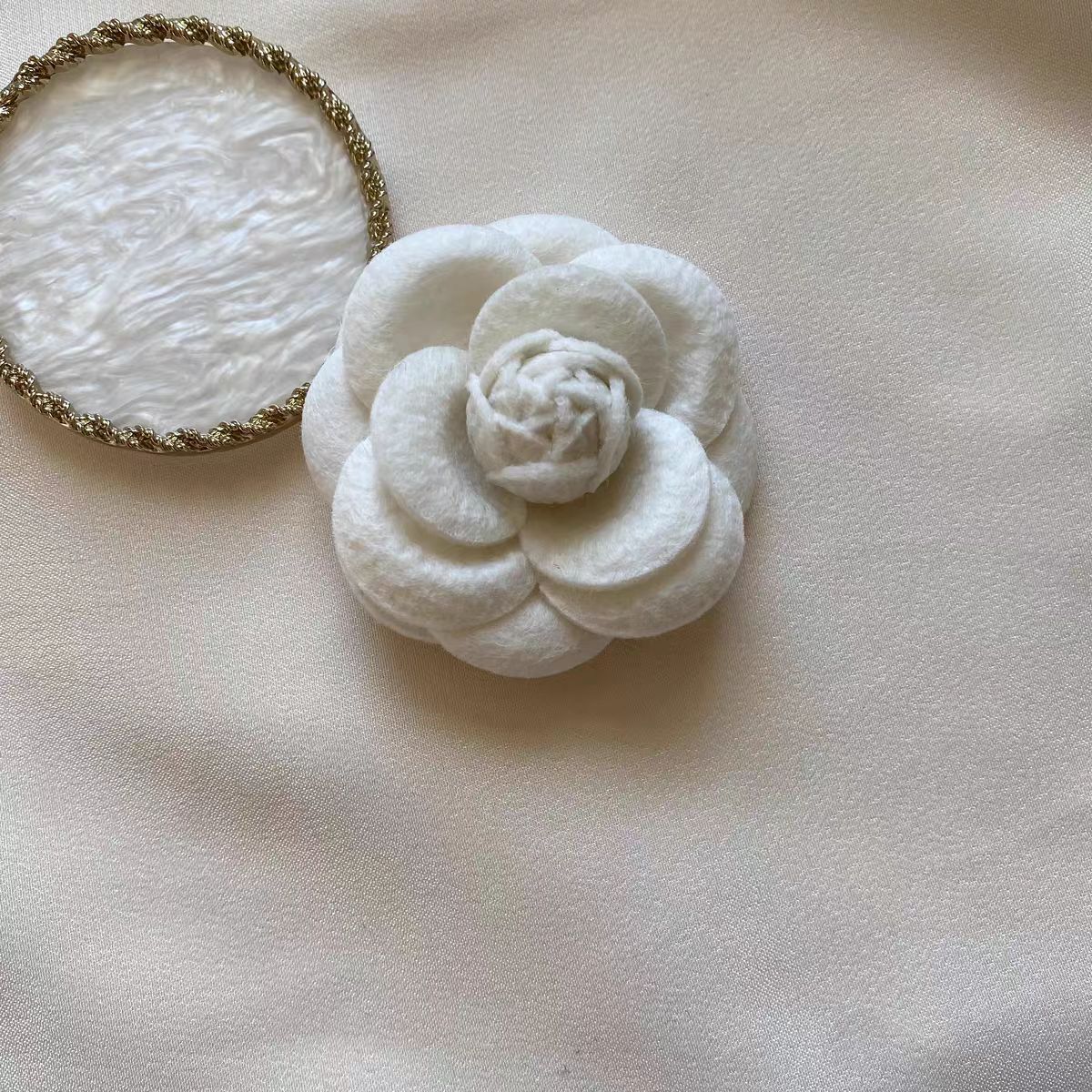 Cloth Flower Pin With Pearl Craft In Beige Fabric Inlay, Elegant Floral Accessory