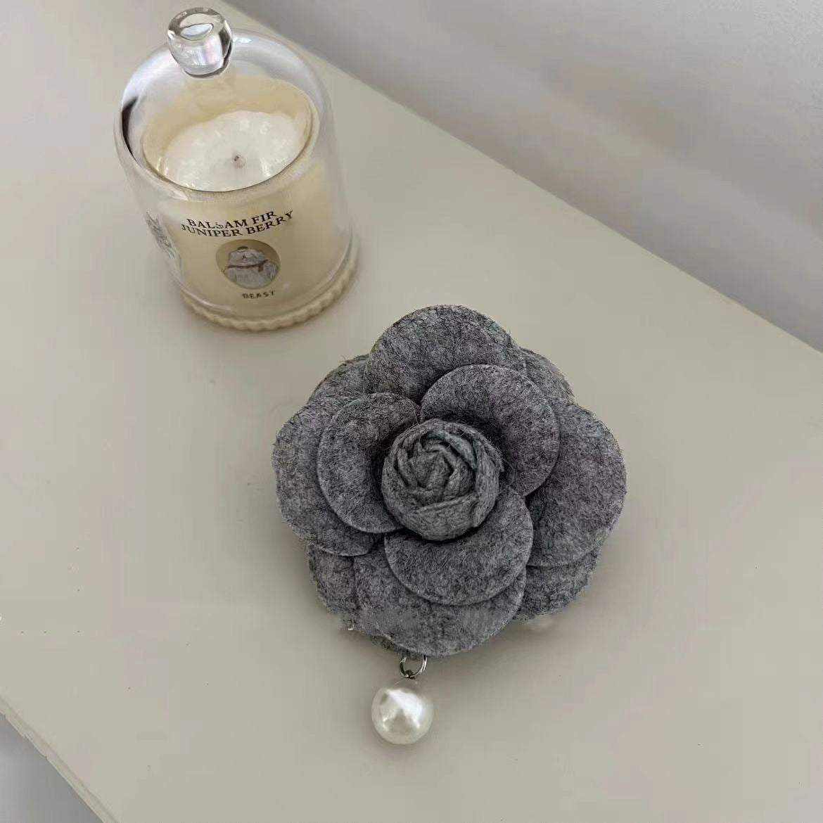 Cloth Flower Pin With Pearl Craft In Beige Fabric Inlay, Elegant Floral Accessory