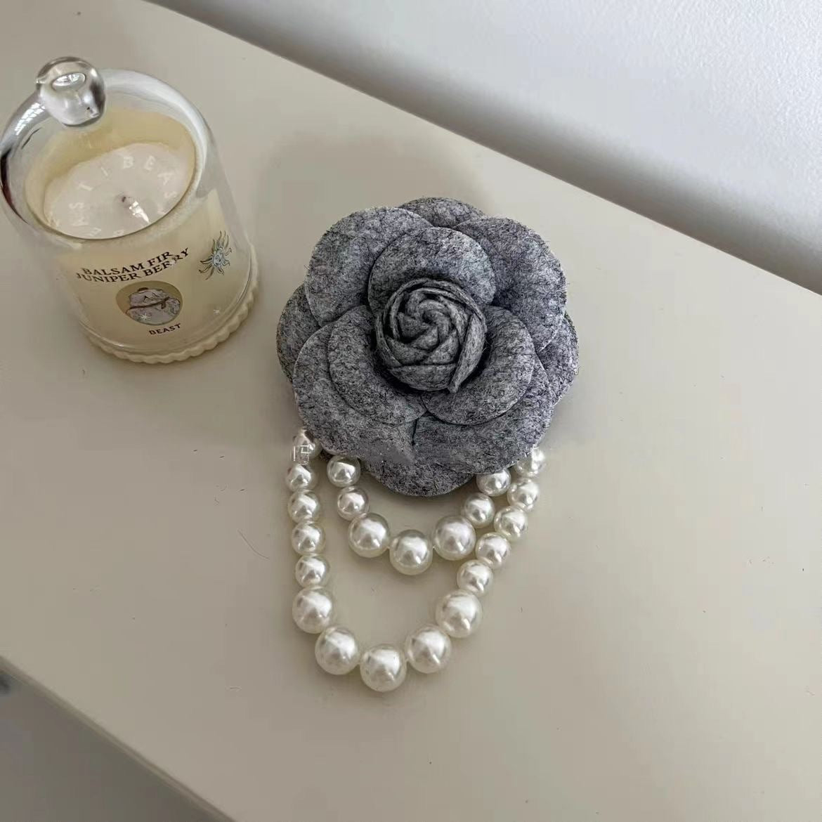 Cloth Flower Pin With Pearl Craft In Beige Fabric Inlay, Elegant Floral Accessory