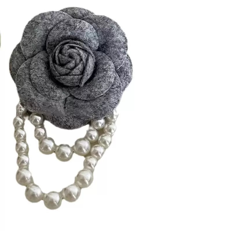 Cloth Flower Pin With Pearl Craft In Beige Fabric Inlay, Elegant Floral Accessory