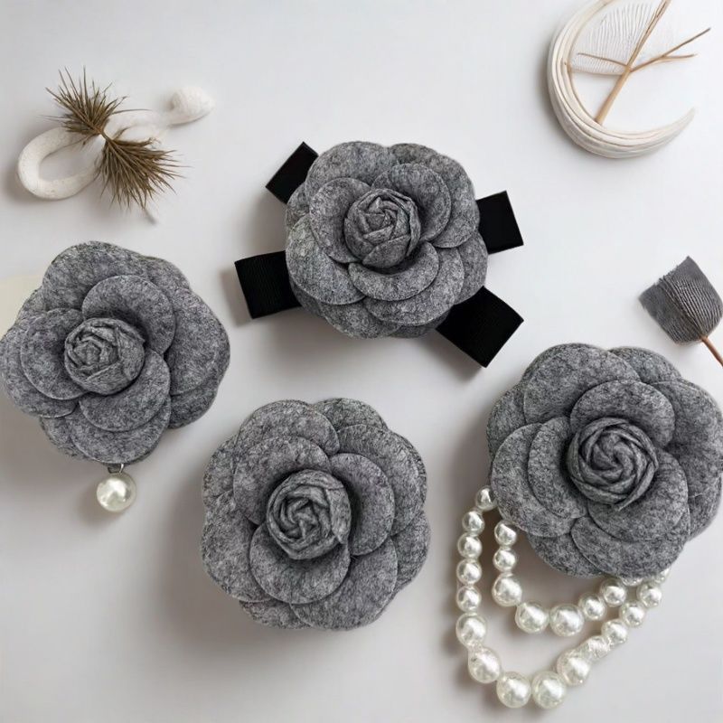 Cloth Flower Pin With Pearl Craft In Beige Fabric Inlay, Elegant Floral Accessory