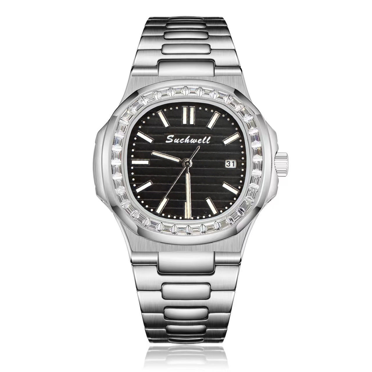 Men's Square Dial Quartz Watch With Ordinary Glass Mirror Featuring Pointer Display And Strap