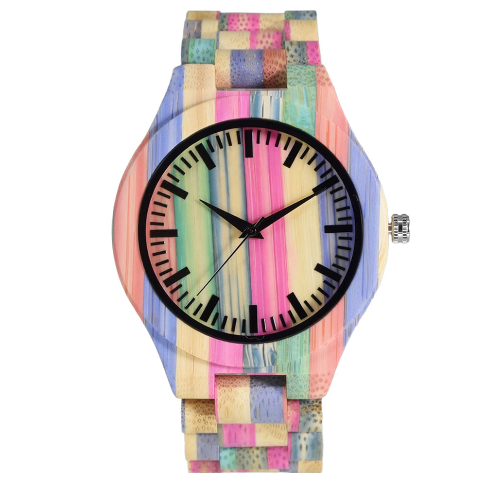 Men's Quartz Watch With Wooden Strap And Folding Buckle Featuring Round Dial And Tempered Glass Mirror