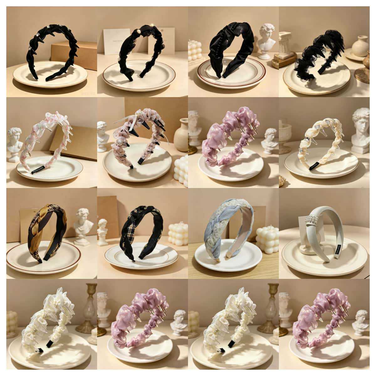 Cute Jewelry Headband For Women Featuring Mixed Materials And Dyed Black Crystal Inlay