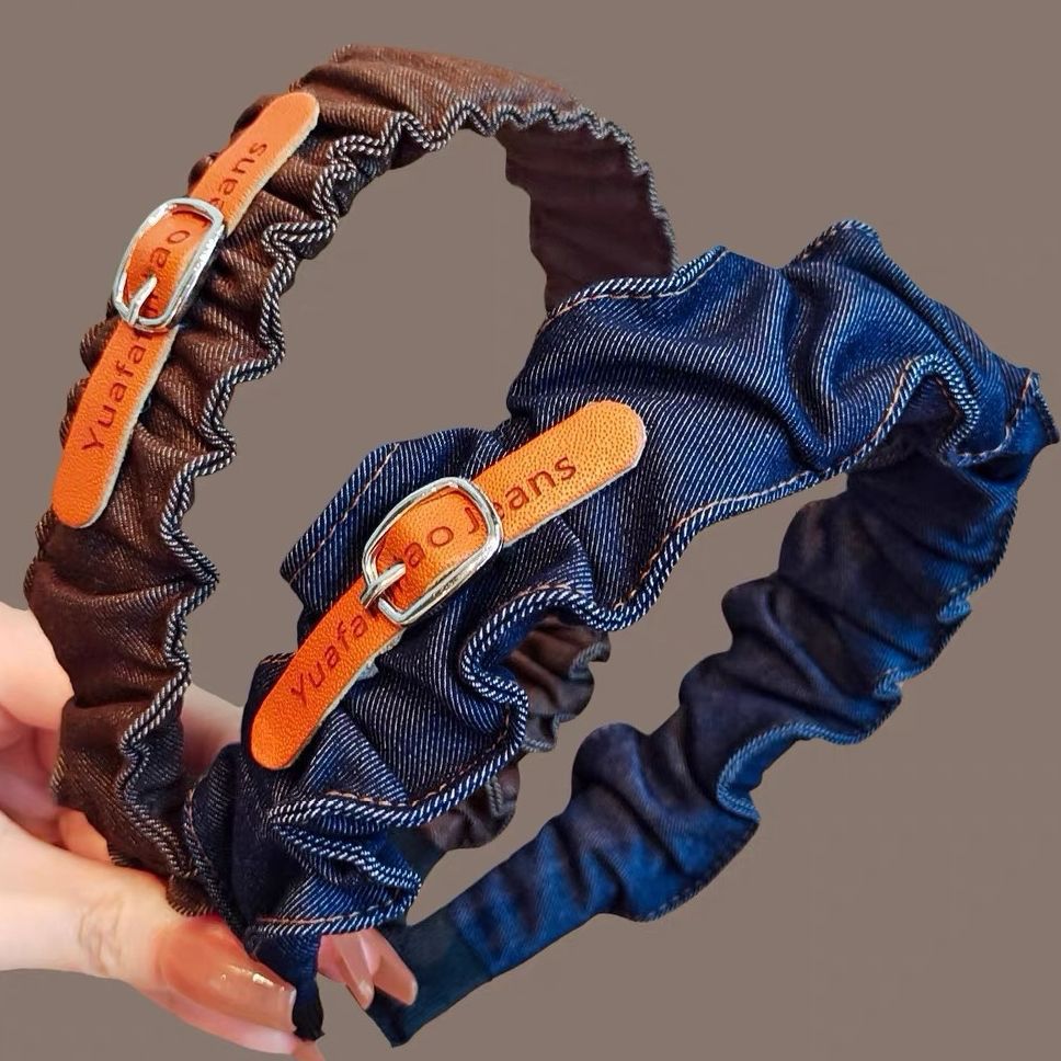 Cowboy Style Spa Headband For Women In Brown Denim, Perfect For Summer