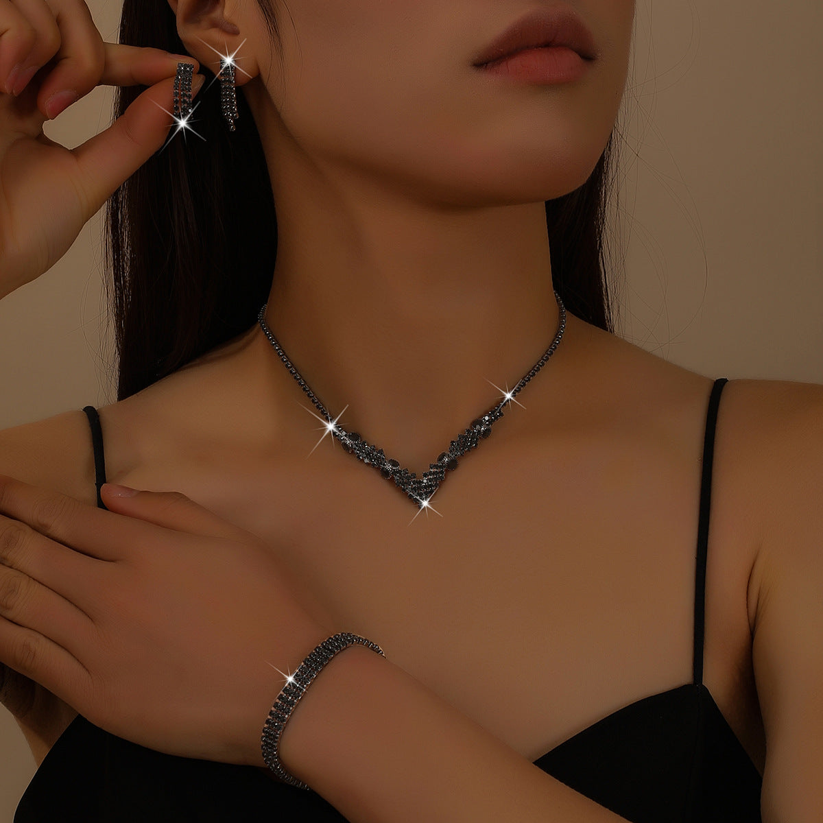 Luxurious Copper Cross Jewelry Set For Women With Rhinestone Inlay, 1 Set