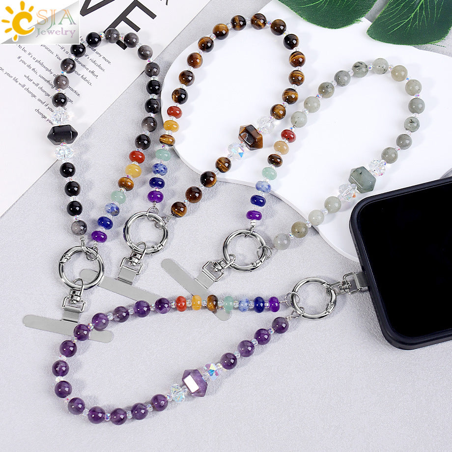 Hexagon Beading Mobile Phone Chain In Colour With Natural Stone Material Featuring Modern Style Design