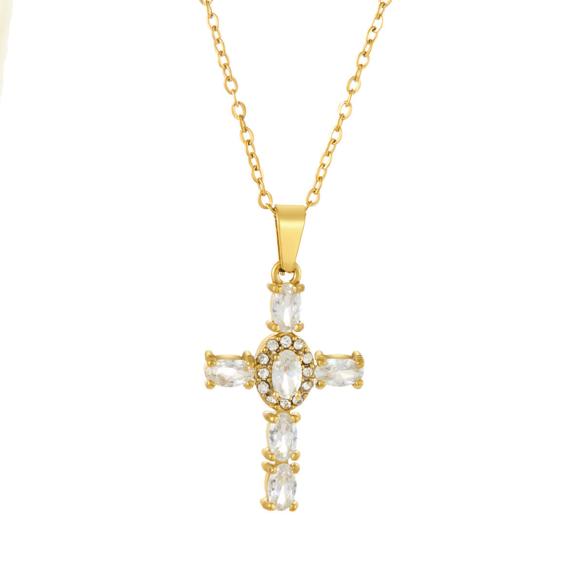 Handmade Ethnic Style Cross Necklace In Titanium Steel With PVD Coated Titanium Plating And Cable Chain