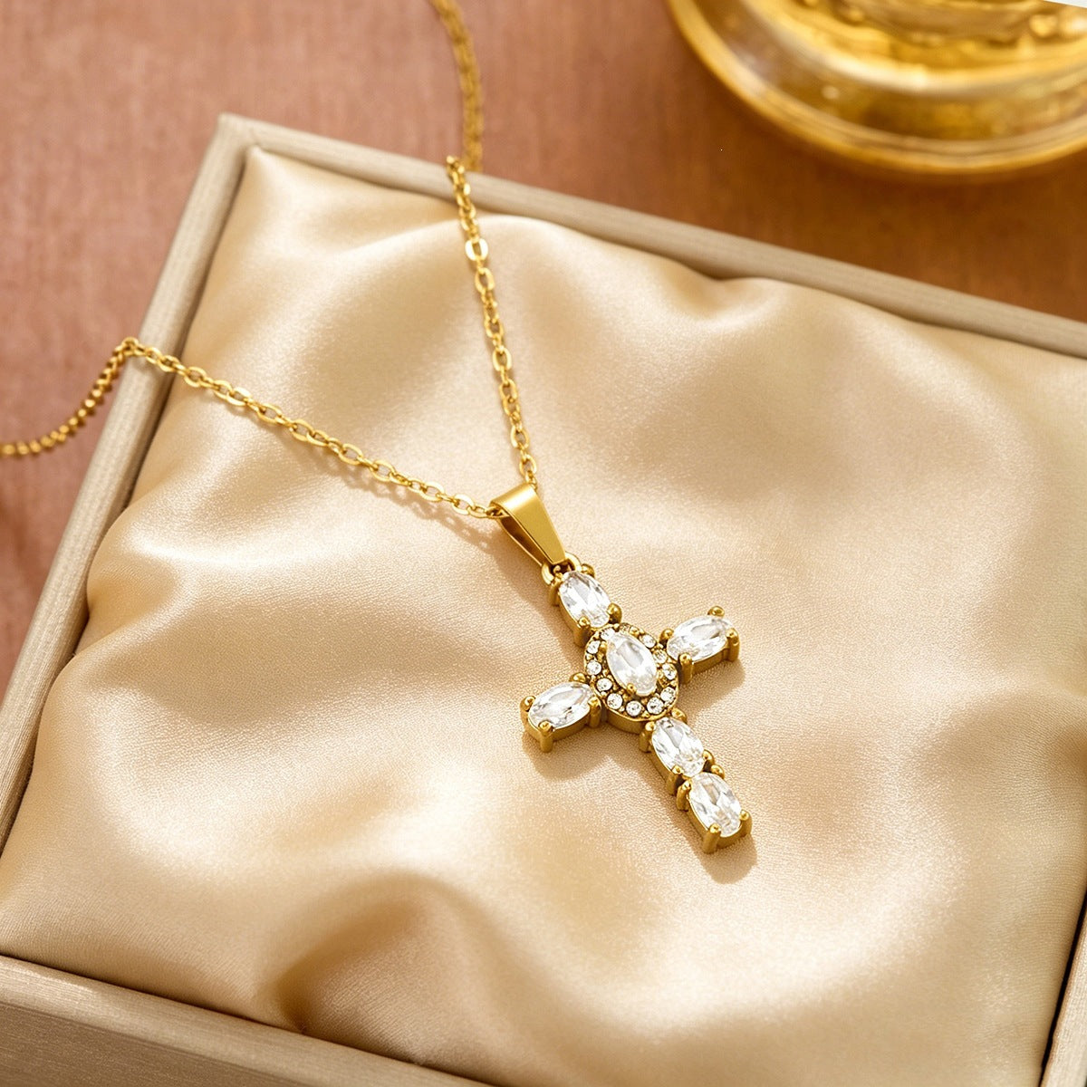 Handmade Ethnic Style Cross Necklace In Titanium Steel With PVD Coated Titanium Plating And Cable Chain
