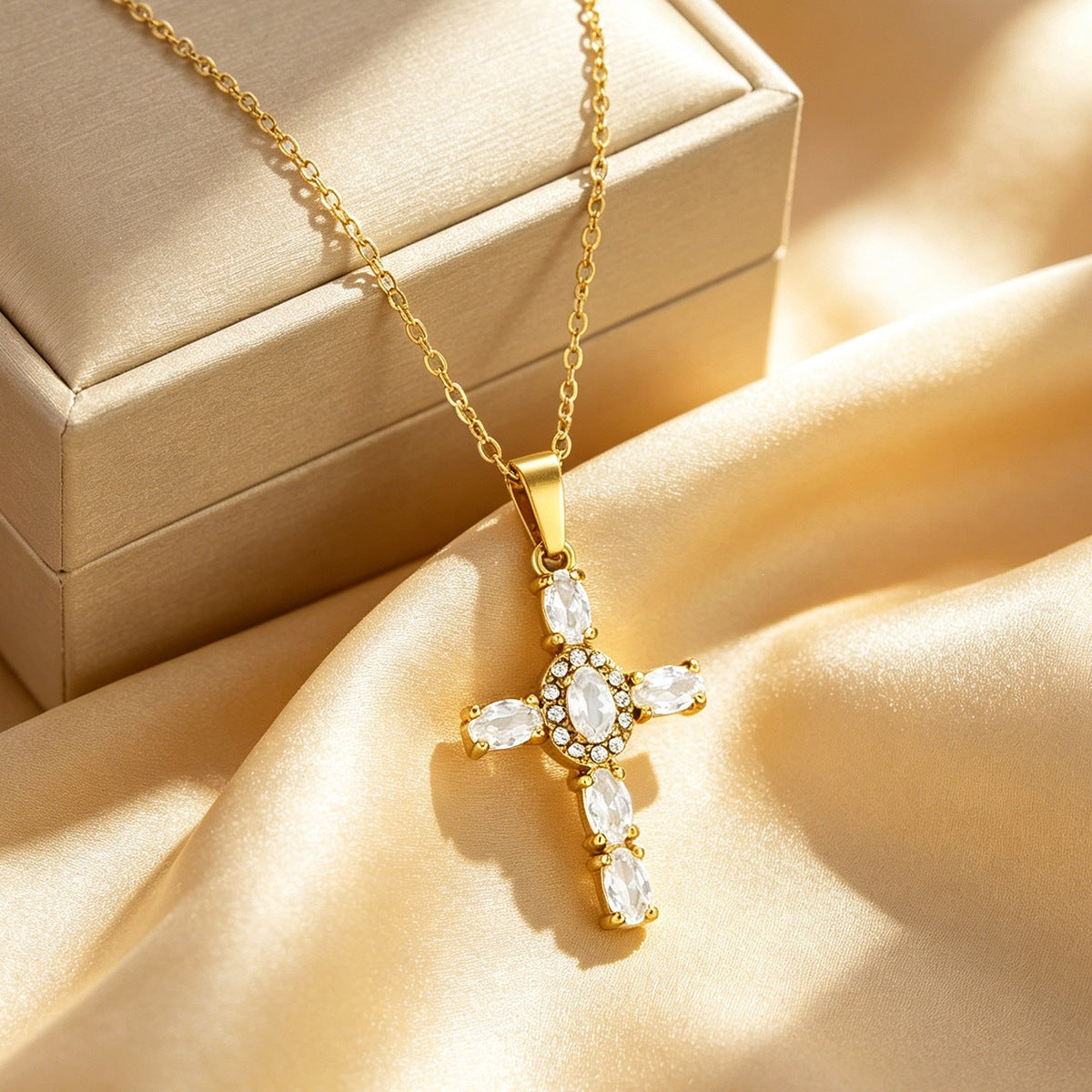 Handmade Ethnic Style Cross Necklace In Titanium Steel With PVD Coated Titanium Plating And Cable Chain