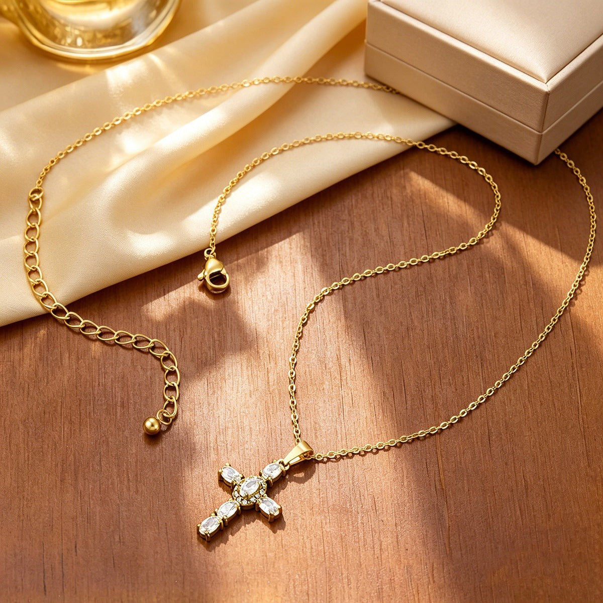 Handmade Ethnic Style Cross Necklace In Titanium Steel With PVD Coated Titanium Plating And Cable Chain