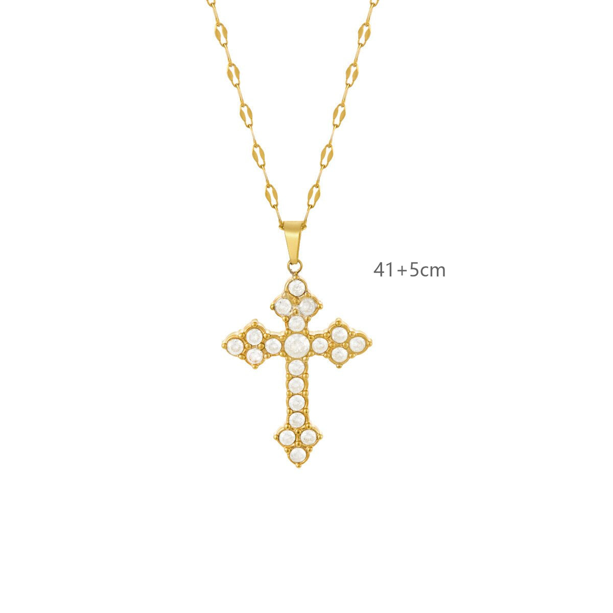 Handmade Cross Necklace For Women In Titanium Steel With PVD Coated Titanium Plating And Zircon Inlay, Featuring A Cable Chain