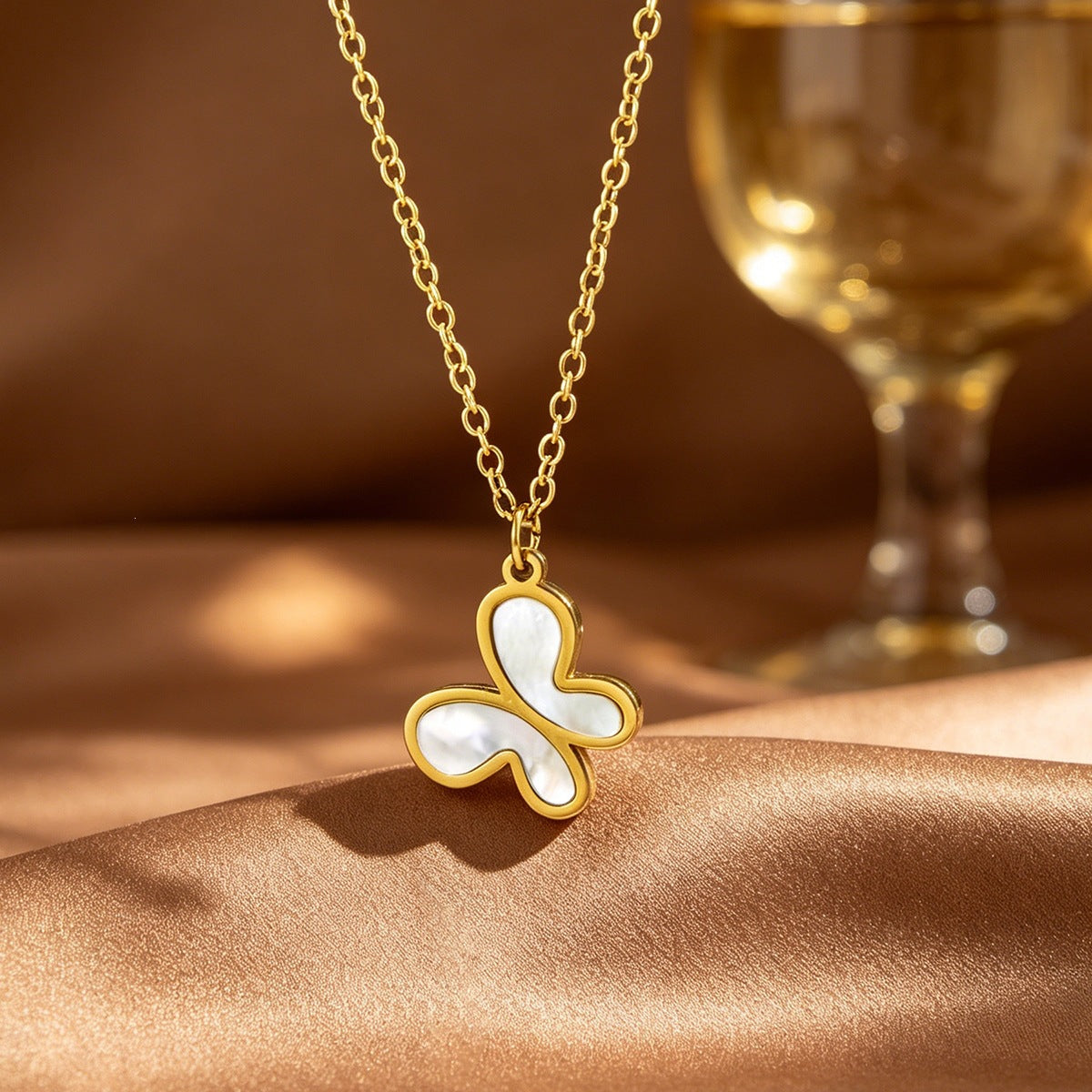 Handmade Butterfly Necklace In British Style With PVD Coated Titanium Steel And Titanium Plating On Cable Chain