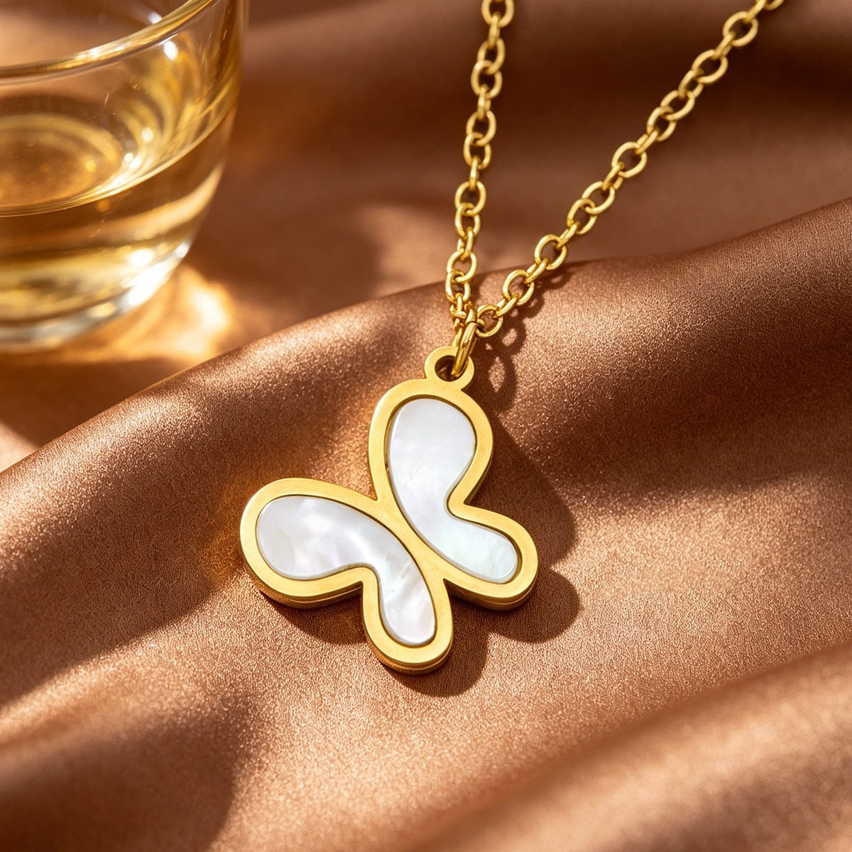 Handmade Butterfly Necklace In British Style With PVD Coated Titanium Steel And Titanium Plating On Cable Chain