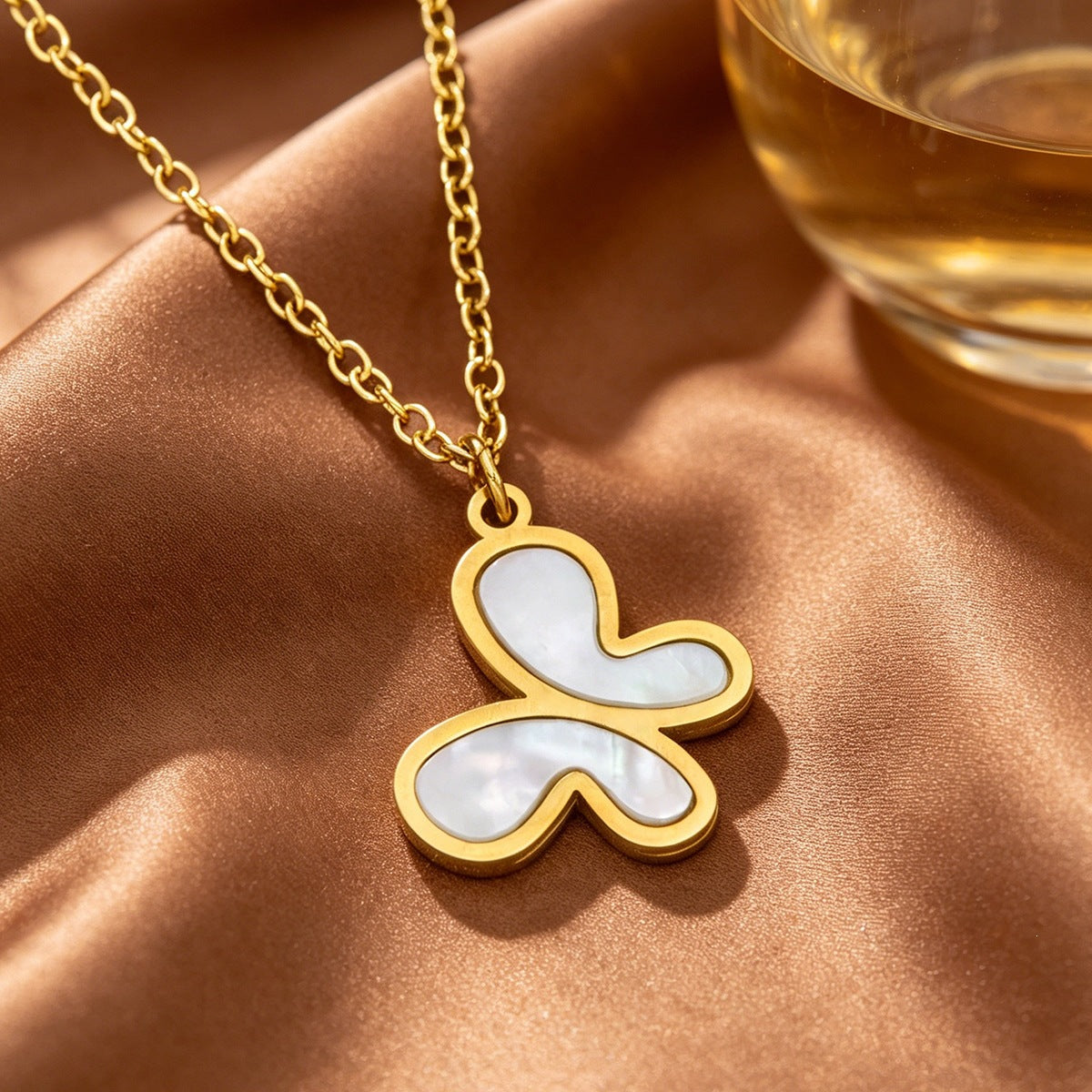 Handmade Butterfly Necklace In British Style With PVD Coated Titanium Steel And Titanium Plating On Cable Chain