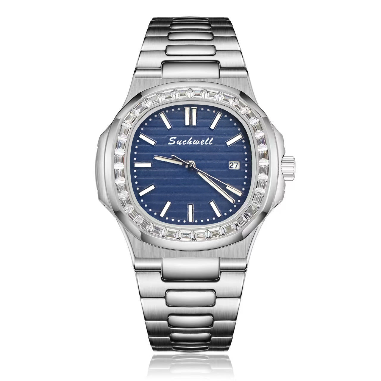 Men's Square Dial Quartz Watch With Ordinary Glass Mirror Featuring Pointer Display And Strap