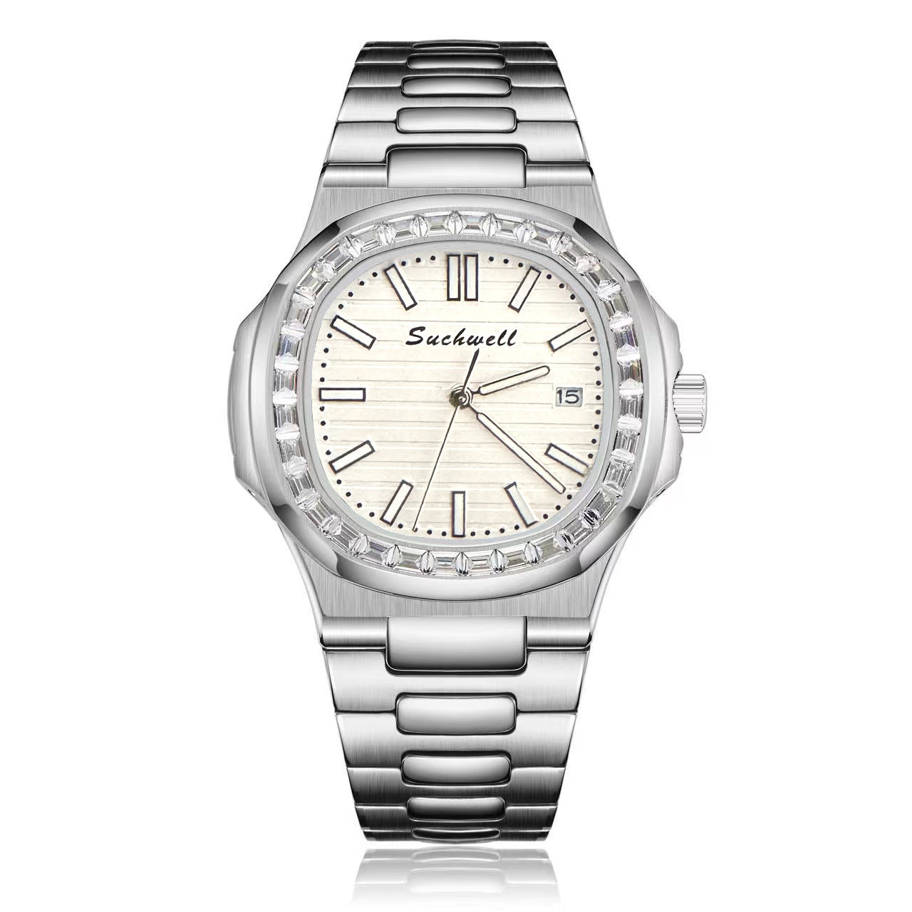 Men's Square Dial Quartz Watch With Ordinary Glass Mirror Featuring Pointer Display And Strap