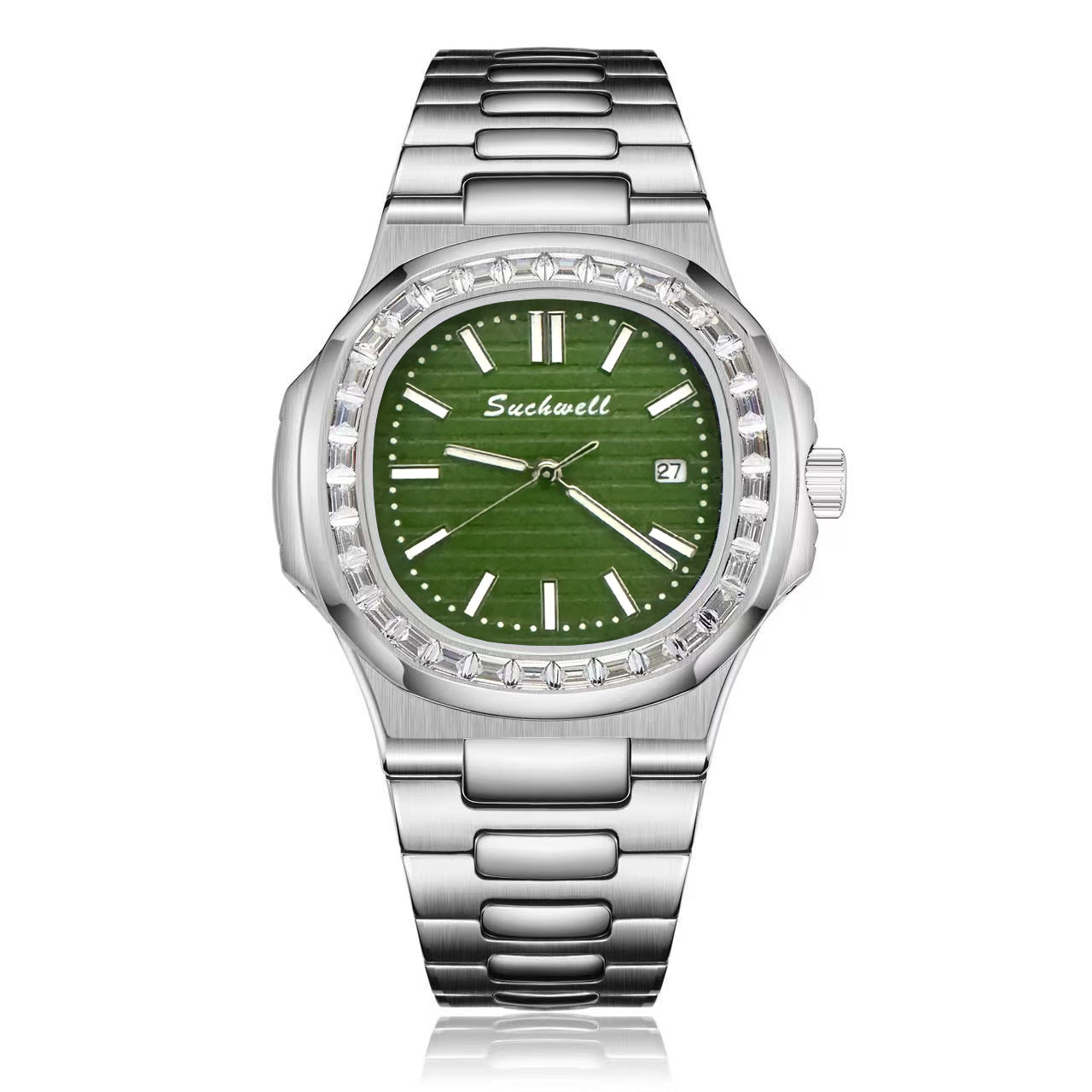 Men's Square Dial Quartz Watch With Ordinary Glass Mirror Featuring Pointer Display And Strap