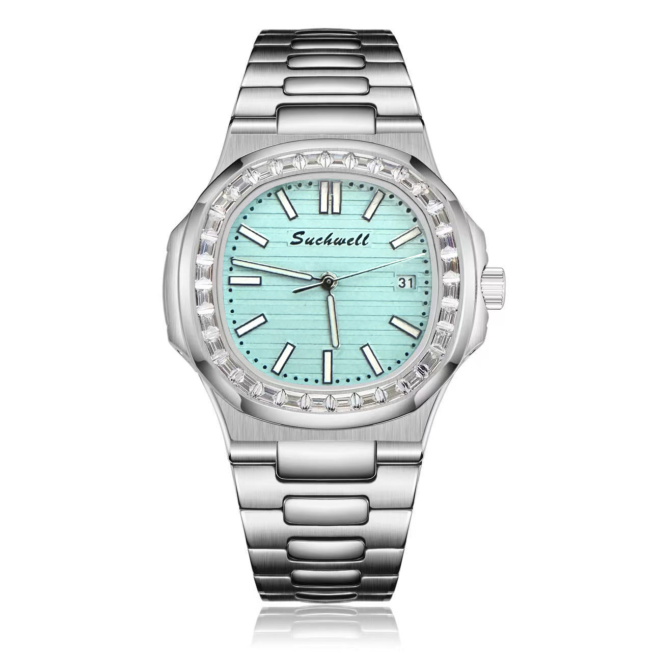 Men's Square Dial Quartz Watch With Ordinary Glass Mirror Featuring Pointer Display And Strap