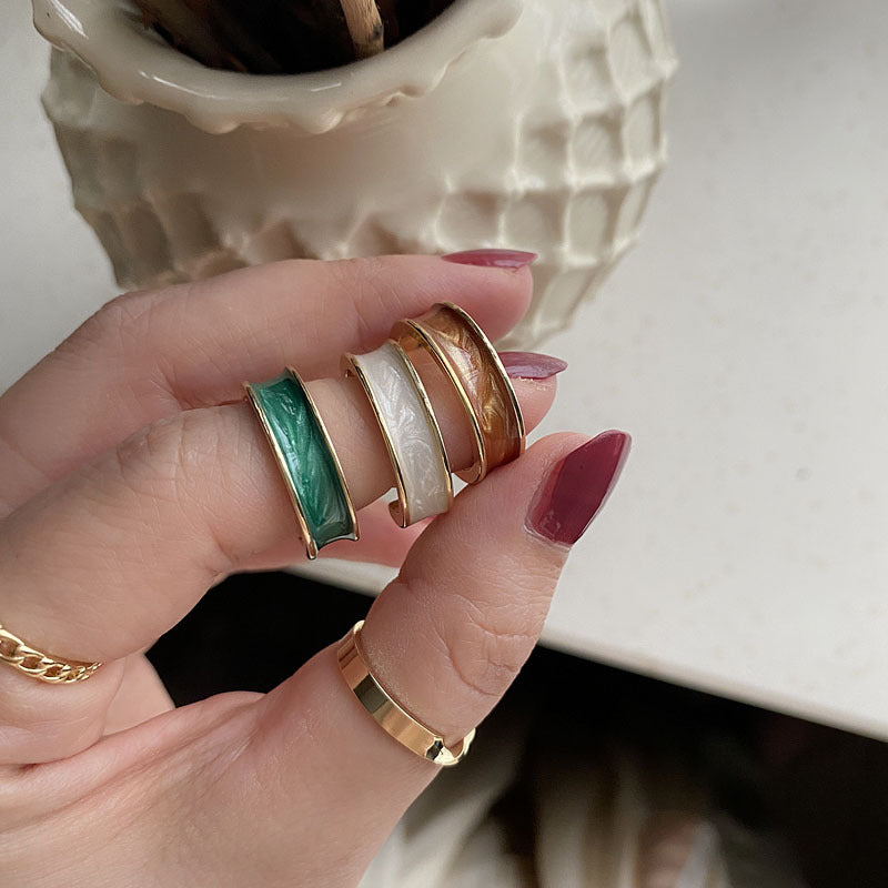 New Style Geometric Wide Band Ring For Women, Electroplated Platinum Plated Copper With Epoxy Craft