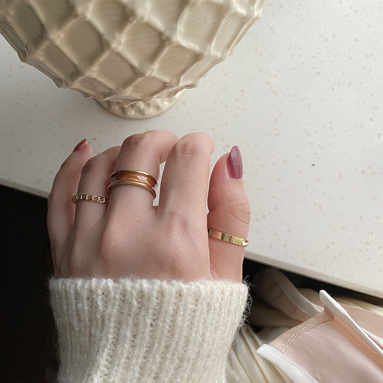 New Style Geometric Wide Band Ring For Women, Electroplated Platinum Plated Copper With Epoxy Craft