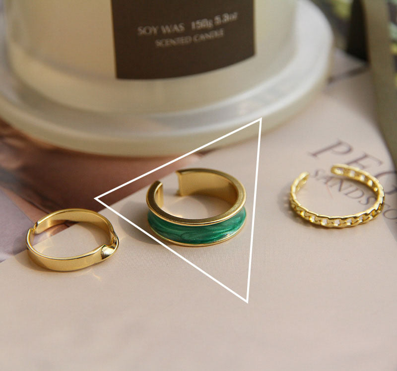 New Style Geometric Wide Band Ring For Women, Electroplated Platinum Plated Copper With Epoxy Craft