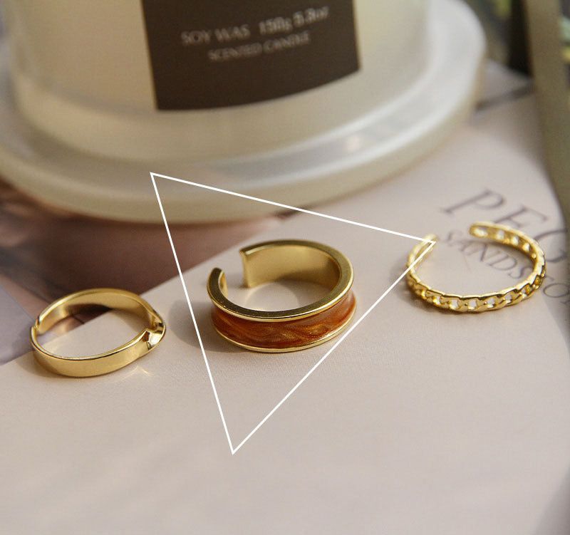 New Style Geometric Wide Band Ring For Women, Electroplated Platinum Plated Copper With Epoxy Craft