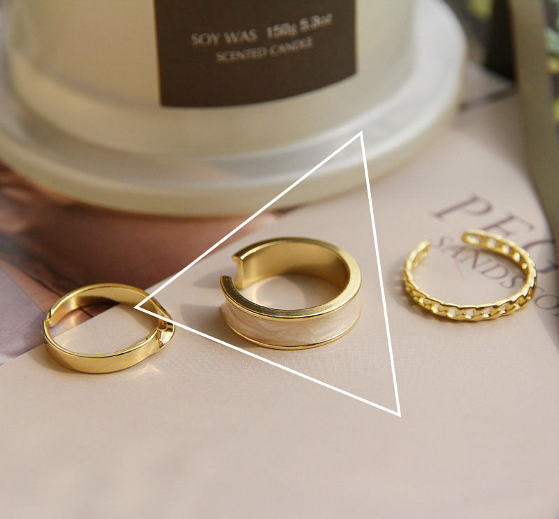 New Style Geometric Wide Band Ring For Women, Electroplated Platinum Plated Copper With Epoxy Craft