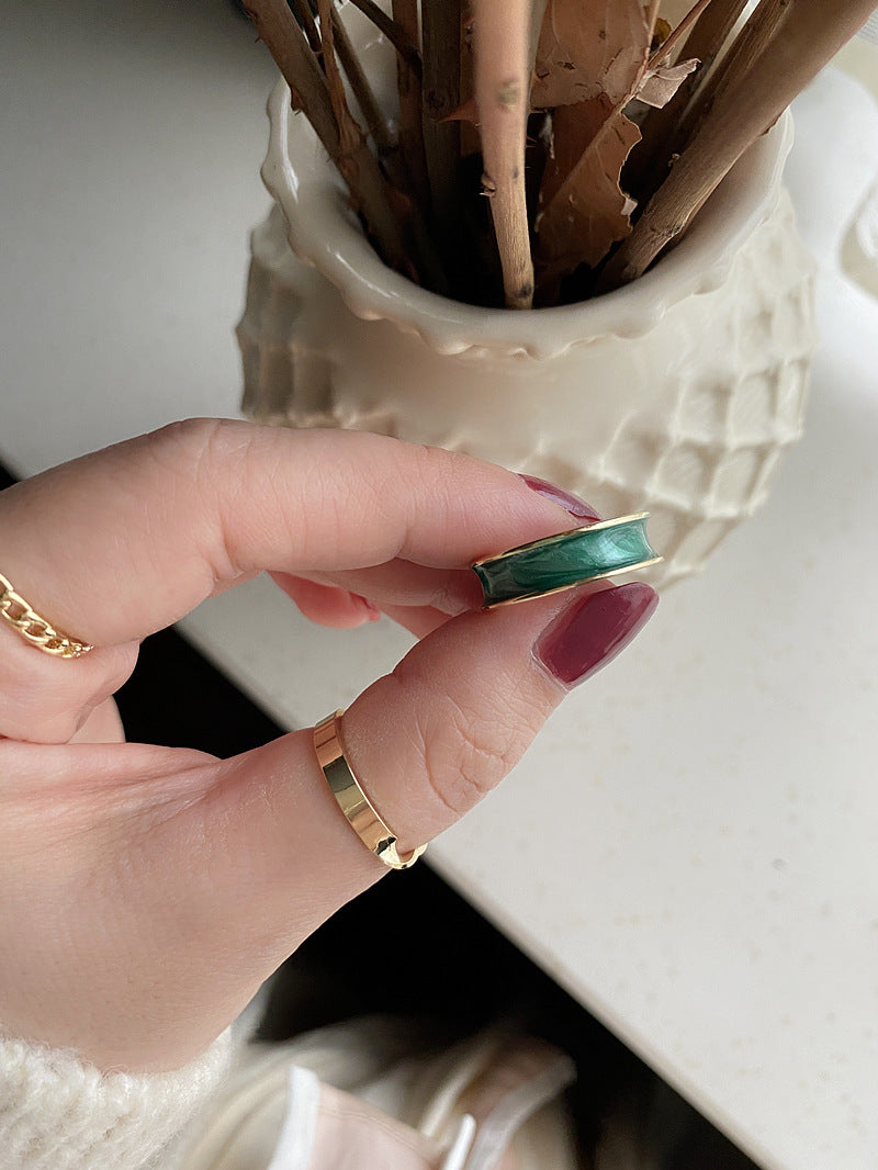 New Style Geometric Wide Band Ring For Women, Electroplated Platinum Plated Copper With Epoxy Craft