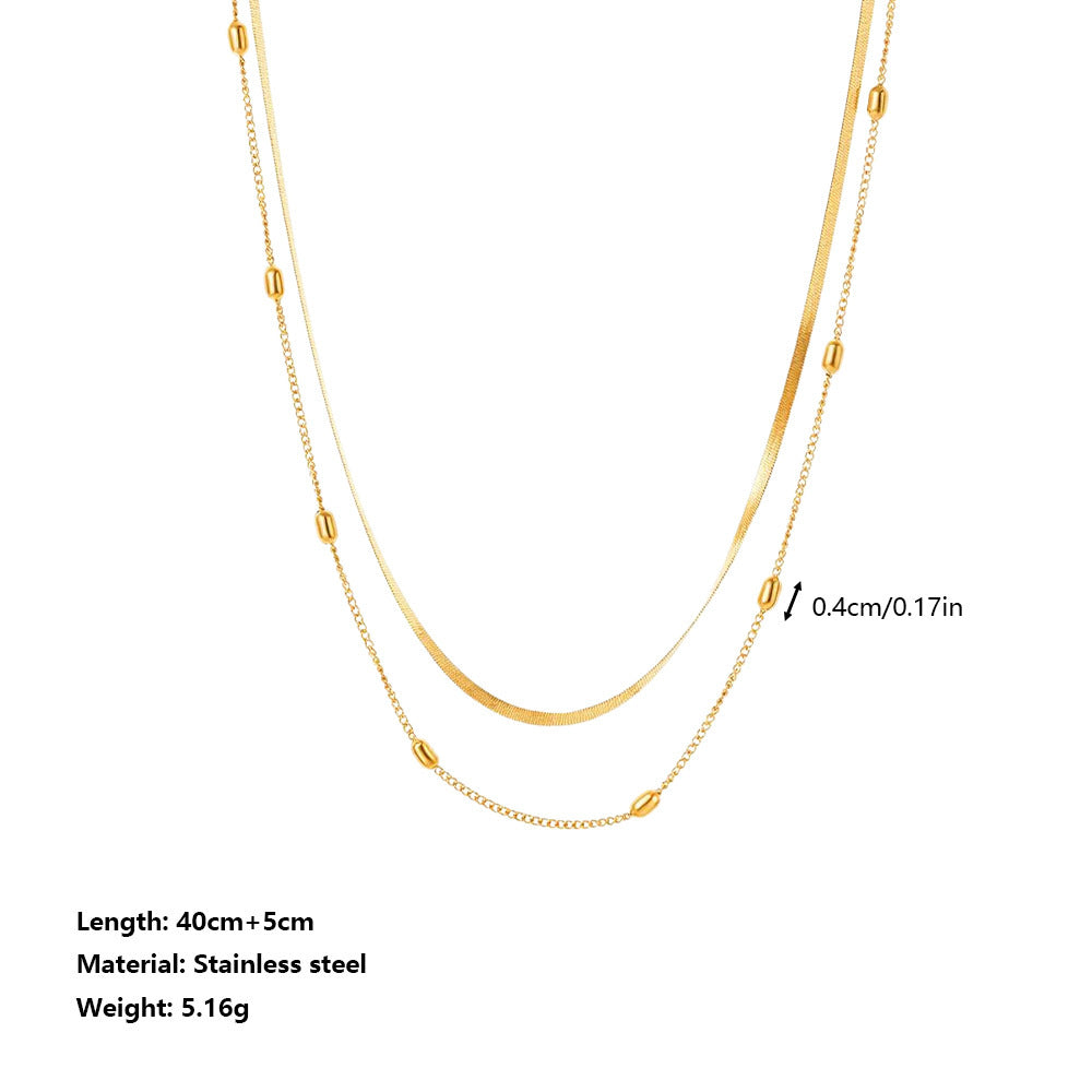 Blade Double Layer Necklace In Gold Featuring Titanium Steel Chain And Pendant For Women With Seed Bead Inlay