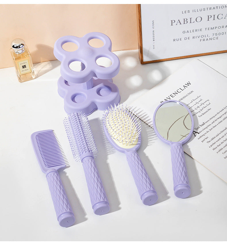 Natural Pink Plastic Hair Comb 4 Pieces Set For Easy Styling And Detangling