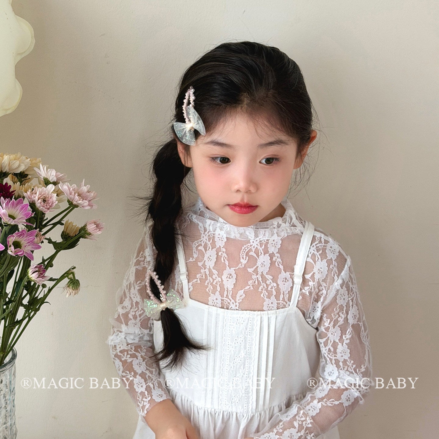 Fairy Style Flowers Cloth BB Clips Hair Accessories For Girls In Natural Pink, 2 PCS/Package