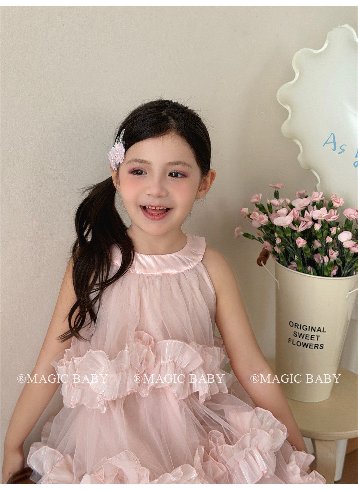 Fairy Style Flowers Cloth BB Clips Hair Accessories For Girls In Natural Pink, 2 PCS/Package