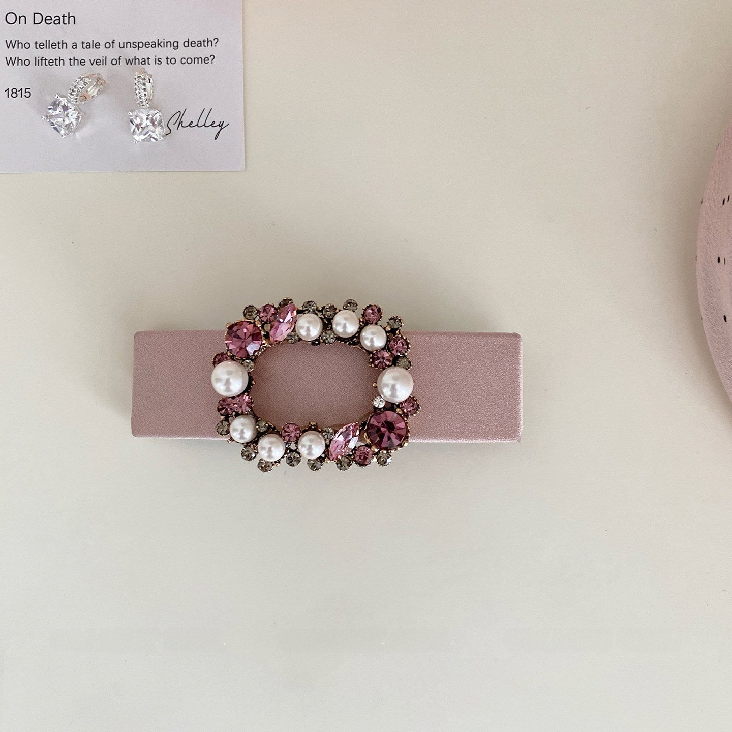 New Style Bow Tie Hairpin For Women In Natural Pink Satin With Rhinestone Inlay