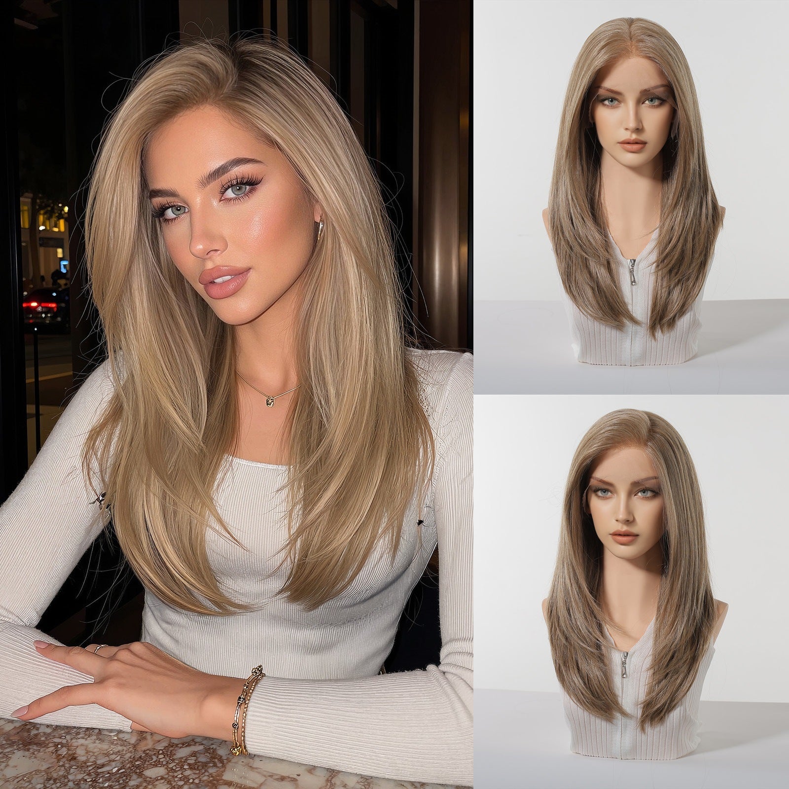 Supply Imported Silk 13*6 Large Area Lace Medium Black Brown Long Straight Wig Full Hair Wigs