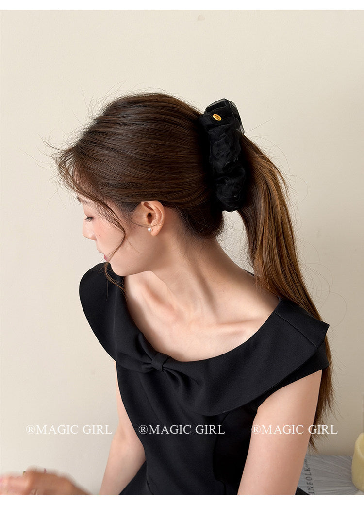 Sweet Clouds Banana Clip Hairpin For Women In White, Featuring Soft Gauze Material