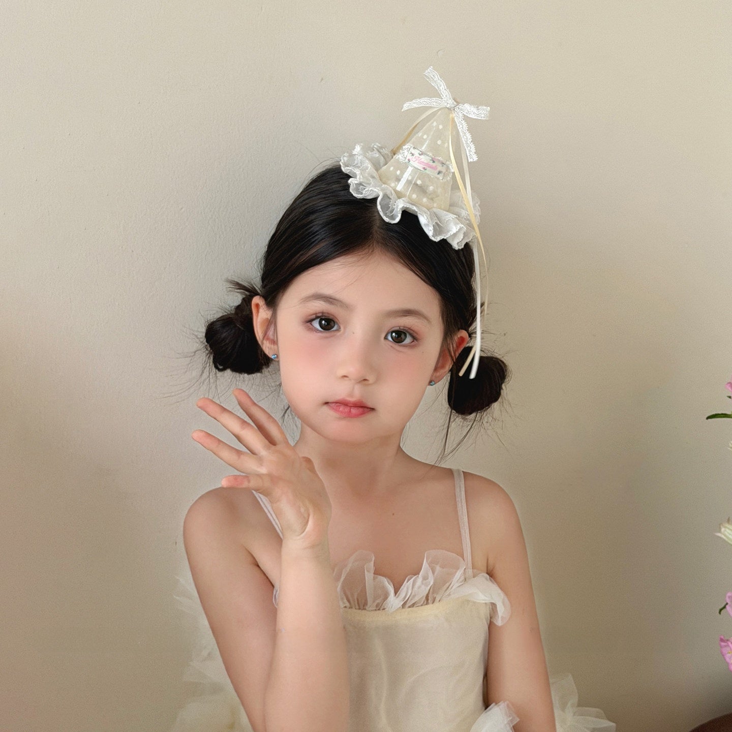 Fairy Style Polka Dots Hairpin For Girls In Natural Pink, Made With Delicate Lace, Perfect For Birthday Celebrations