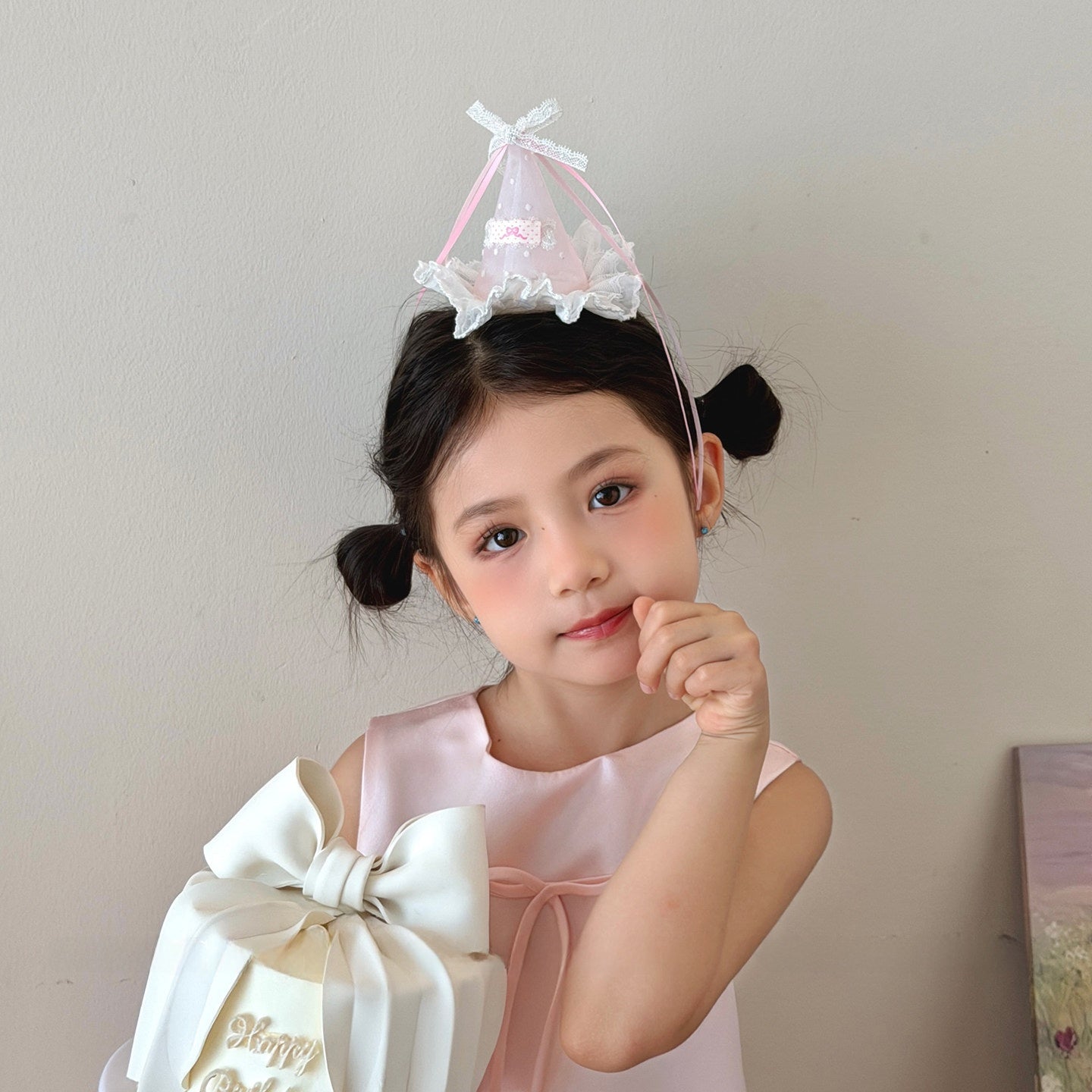 Fairy Style Polka Dots Hairpin For Girls In Natural Pink, Made With Delicate Lace, Perfect For Birthday Celebrations