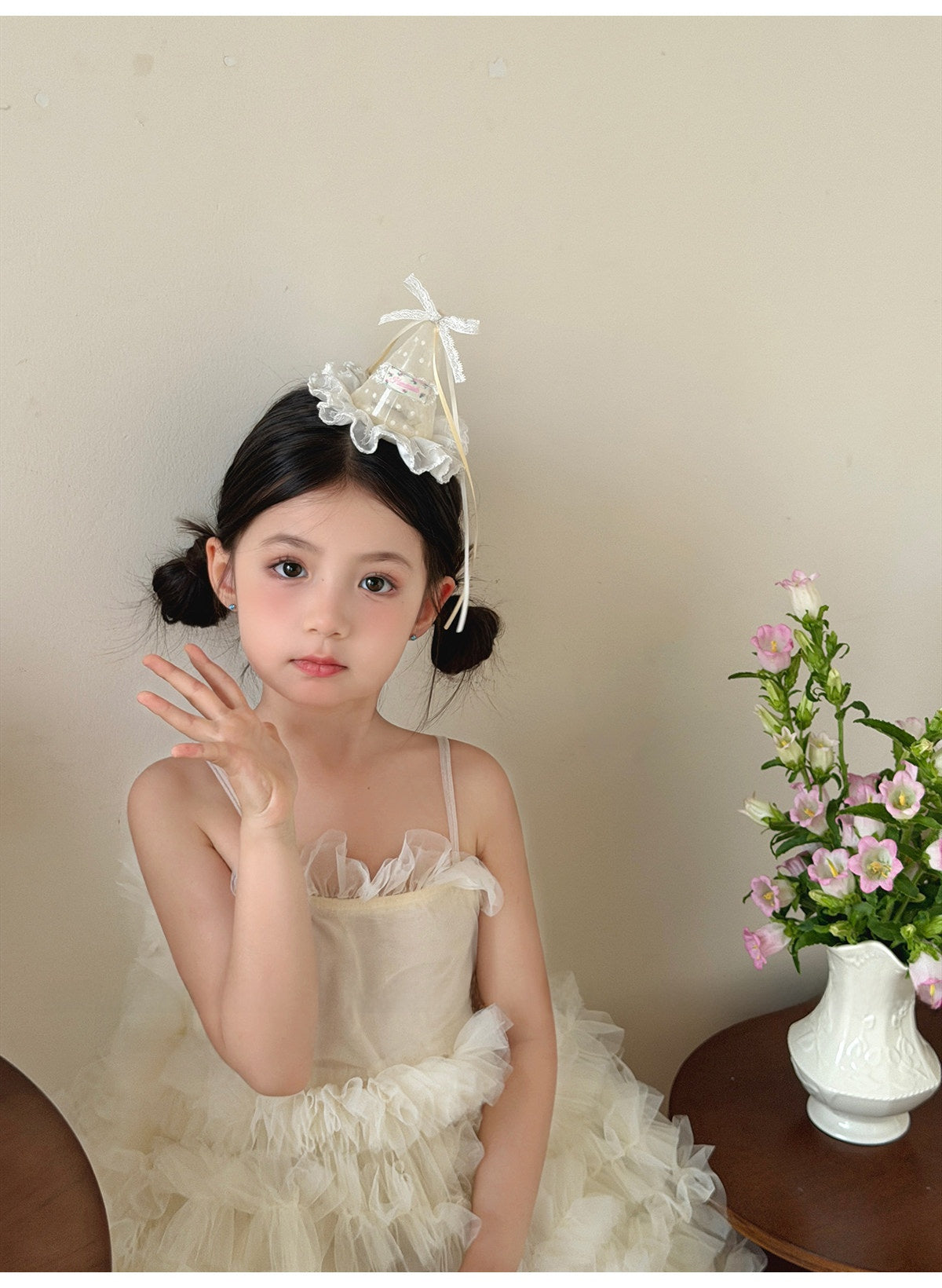 Fairy Style Polka Dots Hairpin For Girls In Natural Pink, Made With Delicate Lace, Perfect For Birthday Celebrations